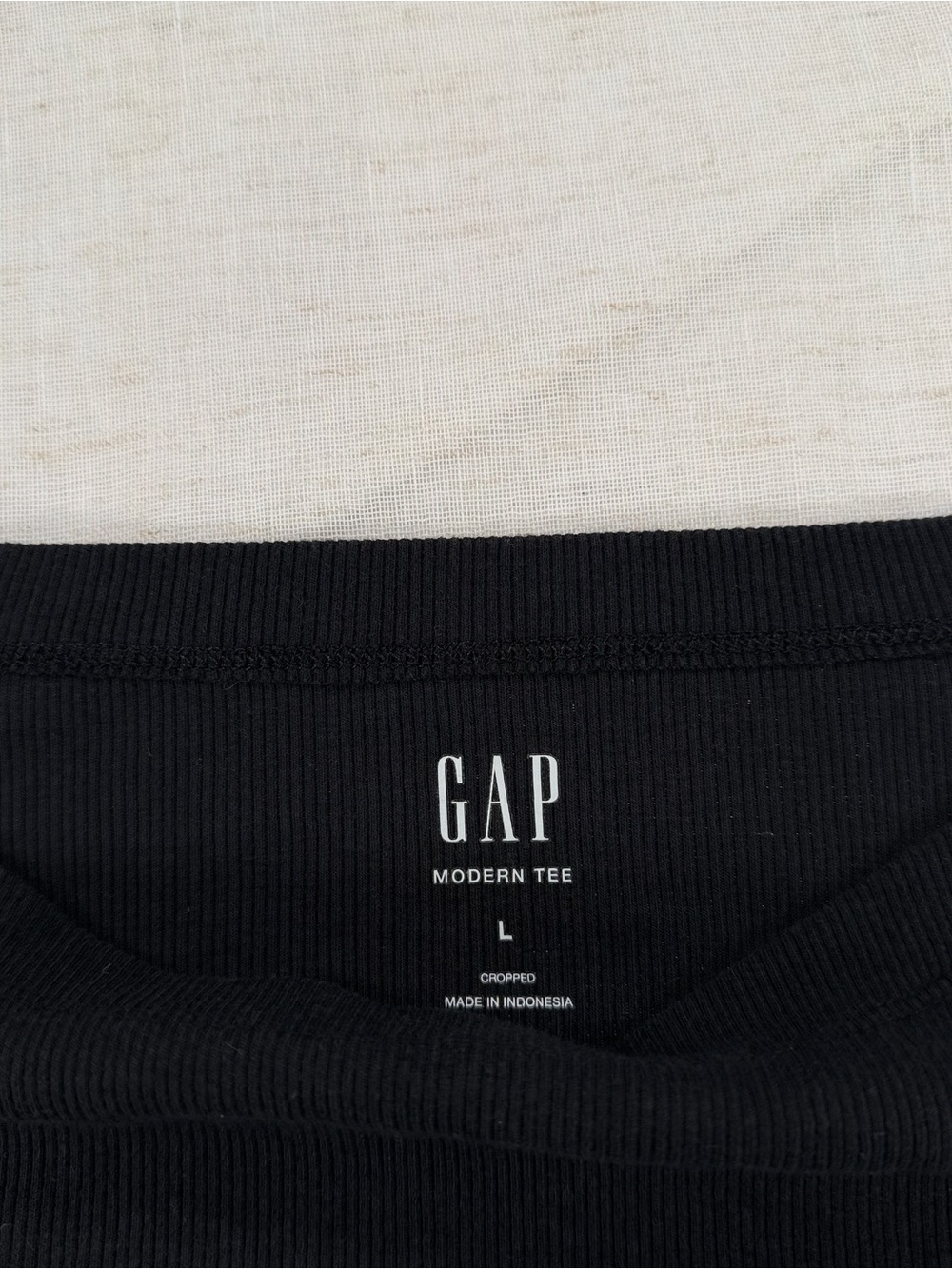 GAP Black Solid Ribbed Cotton Boat Neck Raglan Long Sleeve Cropped Tee Women's L - Picture 2 of 5
